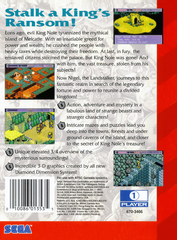 Landstalker Treasures Of King Nole Sega Genesis