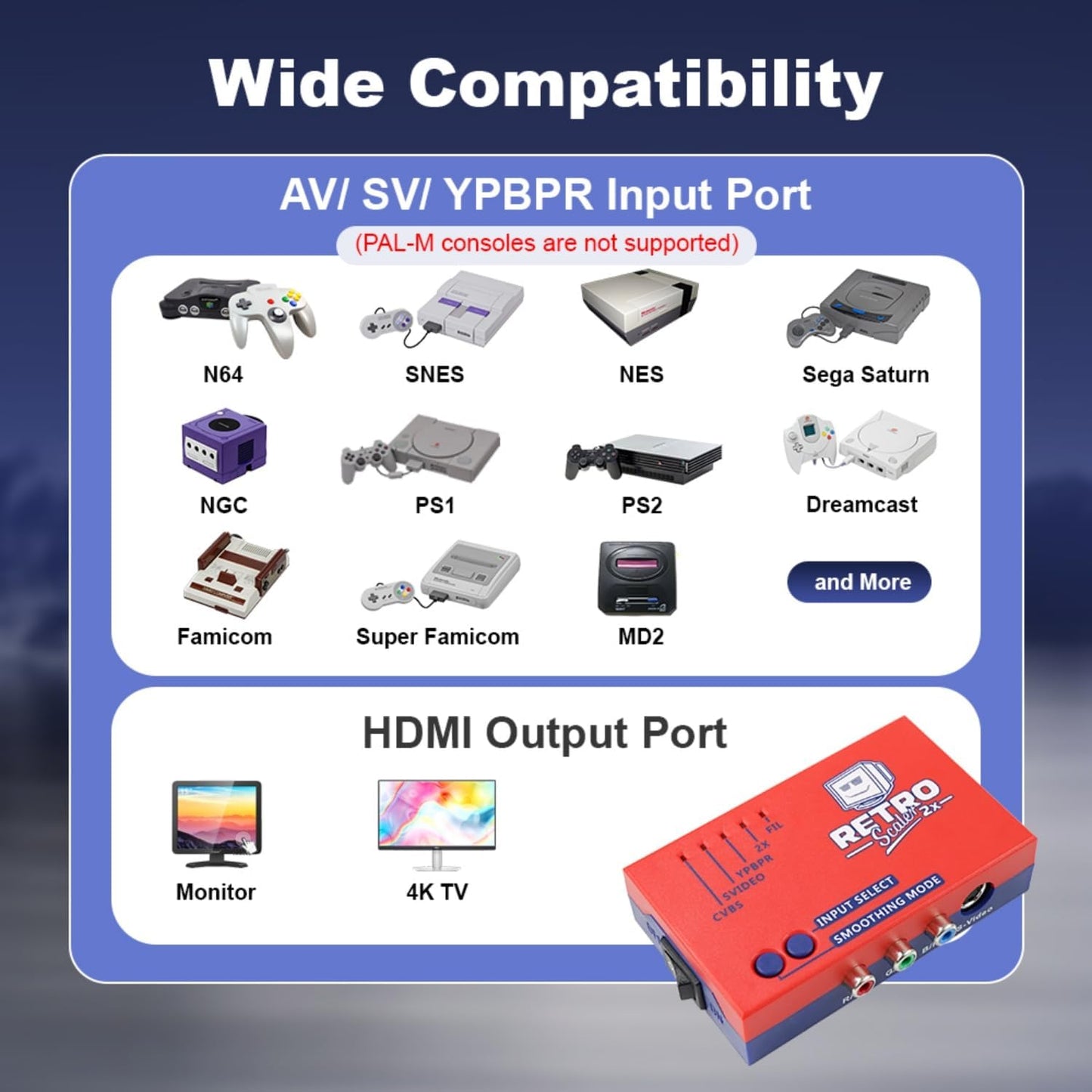 RetroScaler2x AV/SV/YPBPR to HDMI Converter