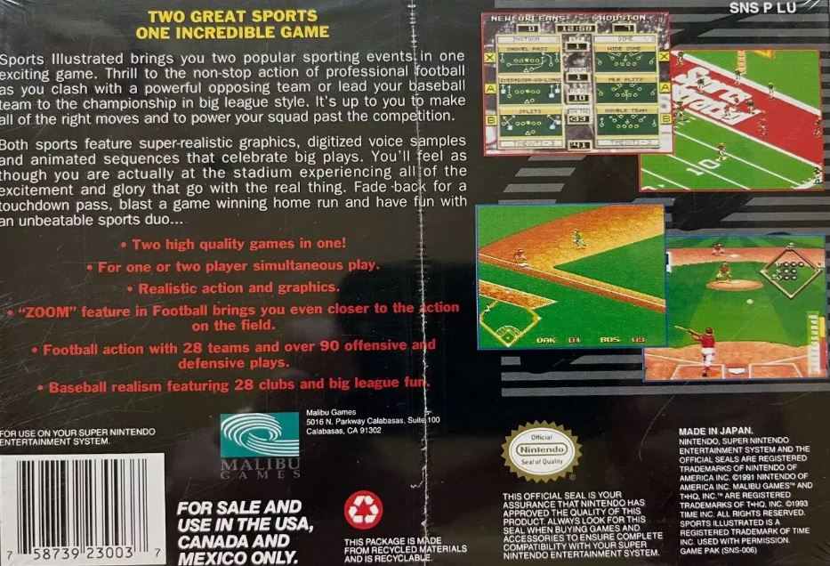 Sports Illustrated Championship Football & Baseball Super Nintendo