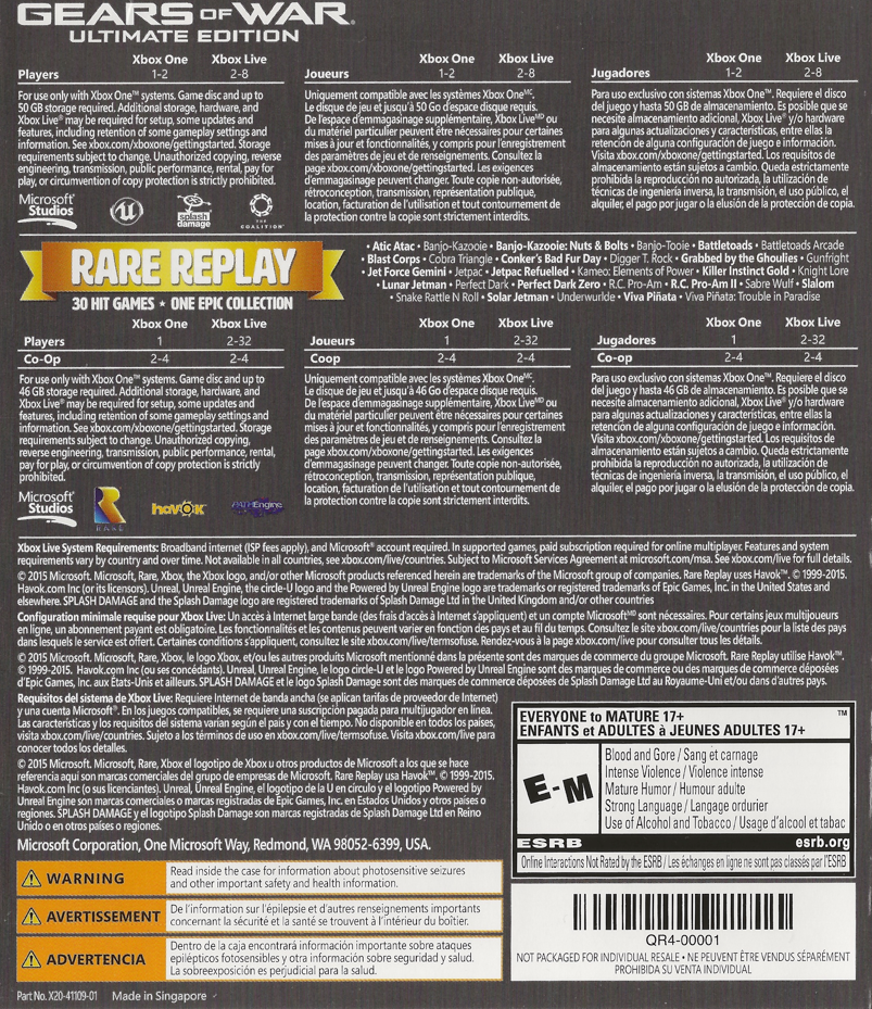 Gears of War Ultimate Edition and Rare Replay Xbox One