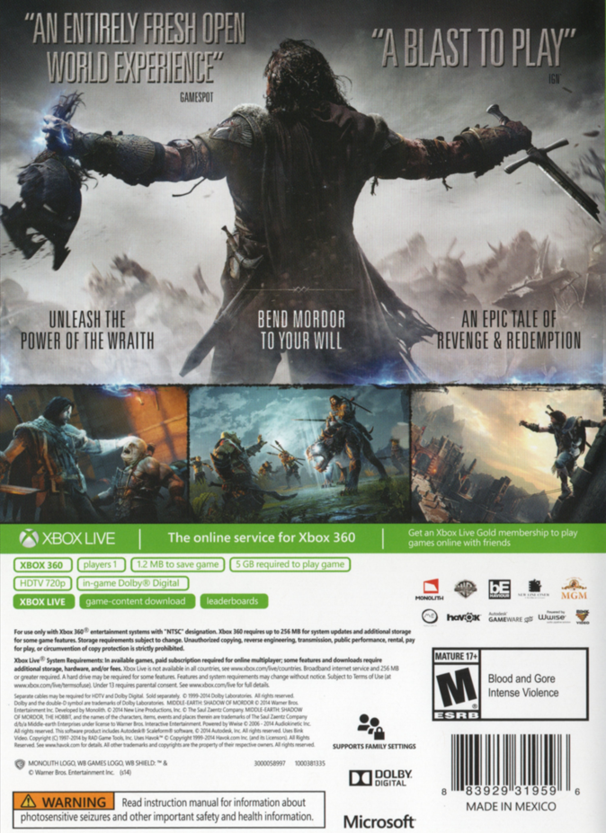 Middle Earth: Shadow of Mordor Xbox 360