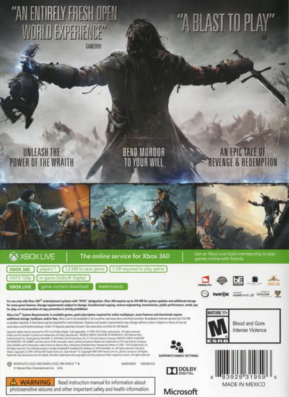 Middle Earth: Shadow of Mordor Xbox 360