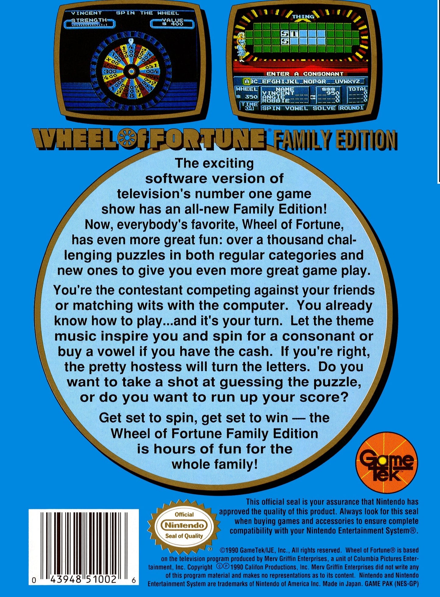 Wheel Of Fortune Family Edition NES