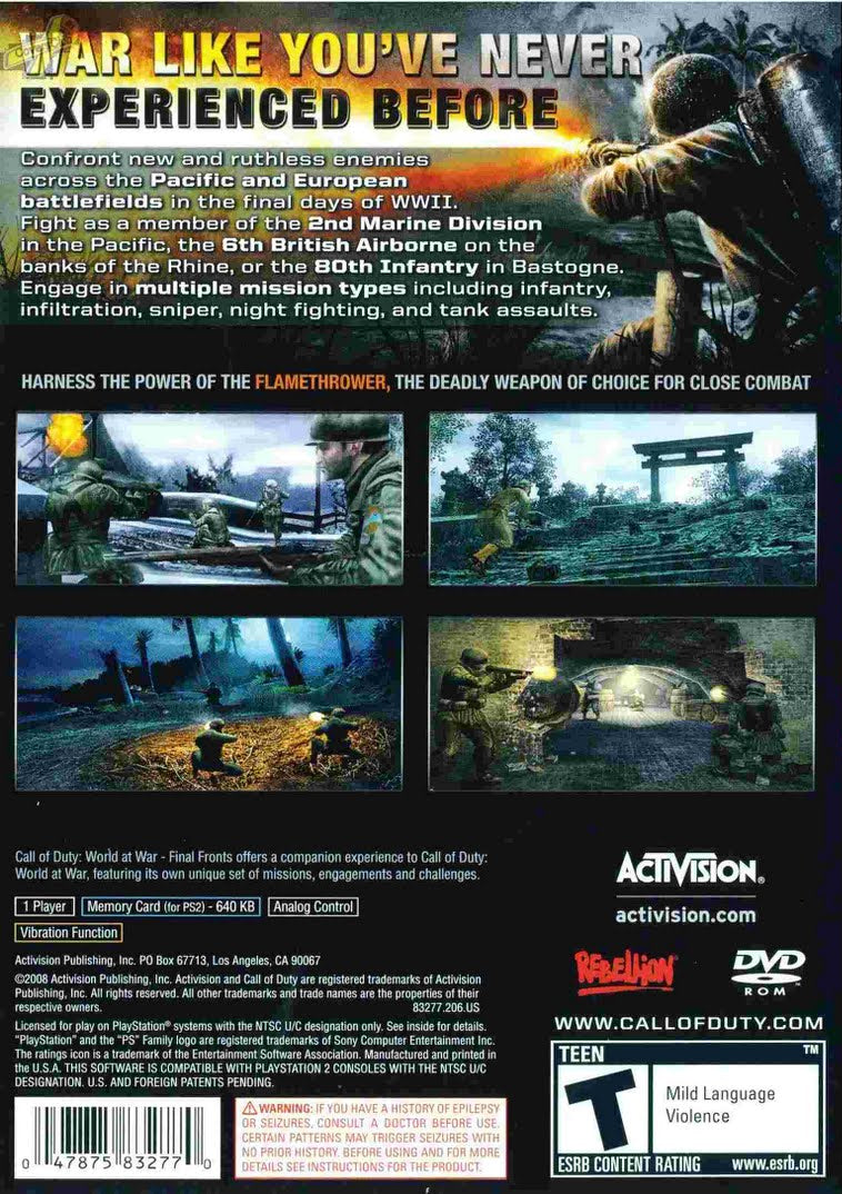 Call of Duty World at War Final Fronts Playstation 2