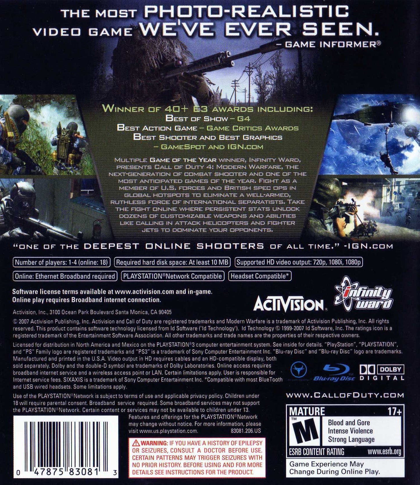 Call Of Duty 4 Modern Warfare Playstation 3