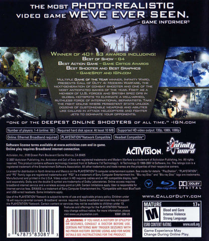 Call Of Duty 4 Modern Warfare Playstation 3