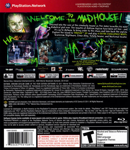 Batman: Arkham Asylum [Game Of The Year Greatest Hits] Playstation 3