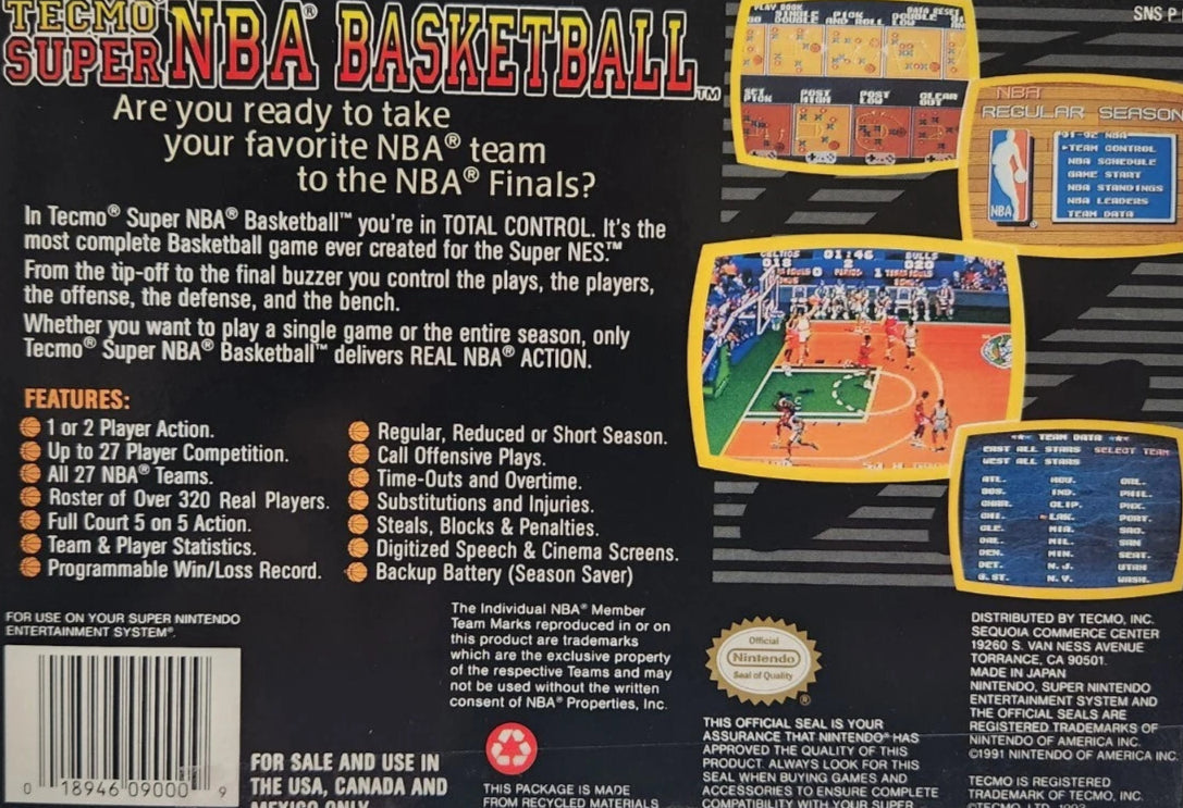 Tecmo Super NBA Basketball Super Nintendo