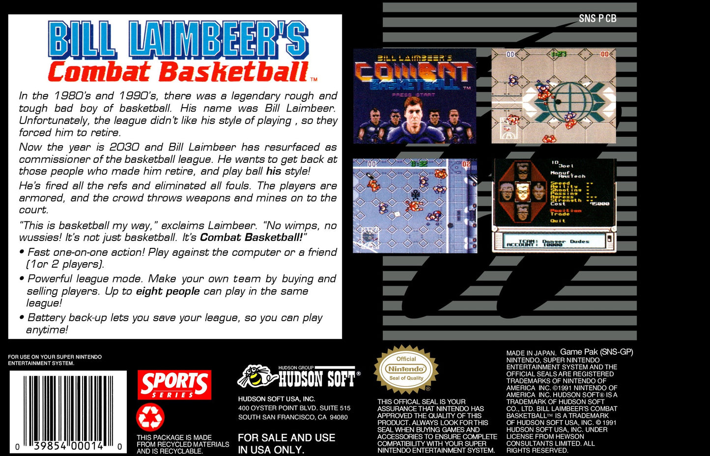 Bill Laimbeer's Combat Basketball Super Nintendo